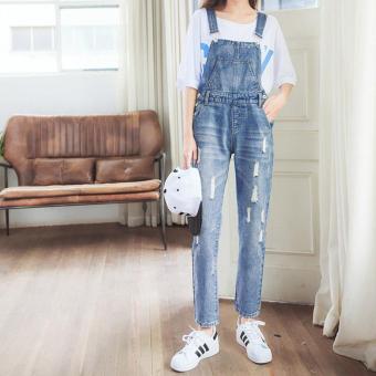 Women's High-waisted Loose Full Length Overalls Leisure Jean With Ripped - intl  