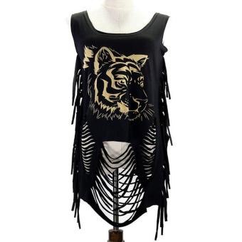 Women's Hollow Out Vest Sexy Casual Printed Loose Tank Top 3# -Black - intl  