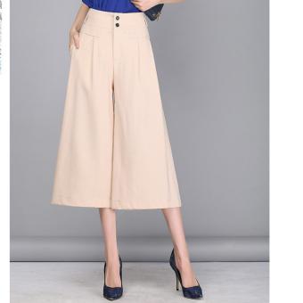 'Women''s Korean version of cotton and linen wide leg pants female wild cotton and cotton skirt pants pants pants big size casual pants apricot - intl'  