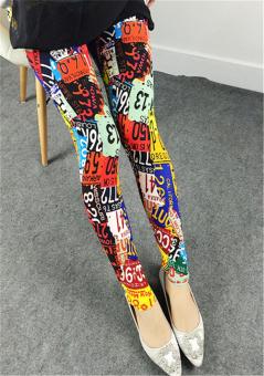 Women's Leggings Elastic Cozy Slim YOGA GYM SPORTS Pants Colorful Label Pattern - intl  