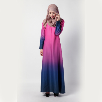Womens Long Sleeve Color Washlight Chiffon Muslim Dress (Rose)  