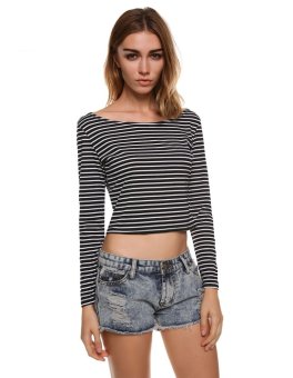 Women's Long Sleeve Crop Tops Scoop Neck Casual T-Shirt Blouse  