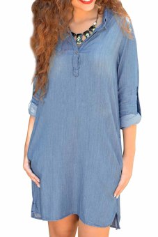 Women's Long Sleeve Denim Shirt Dress Light Blue Size S  
