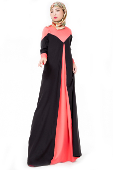 Womens Long Sleeve Joint Kaftan Muslim Maxi Dress (Black)  