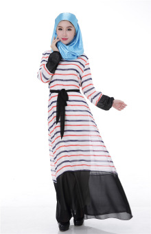 Womens Long Sleeve Stripe Kaftan Muslim Maxi Dress (Orange)(Intl)  