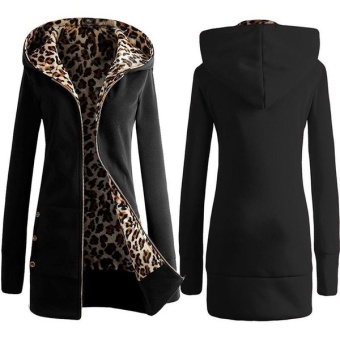 Womens Long Sleeve Zip Hoodie Leopard Casual Coat(Black) - intl  