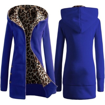 Womens Long Sleeve Zip Hoodie Leopard Casual Coat(Blue) - intl  