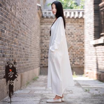 Women's Long-sleeved Robe Loose Maxi Dress (White) - intl  