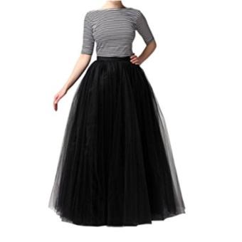 Women's Mesh Tulle High Waist Layer Ballet Ruffle Maxi Skirt -Black - intl  