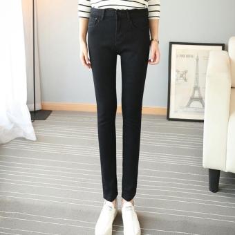 Women's Mid-waisted Elastic Full Length Pencil Pants Slim Jean Black - intl  