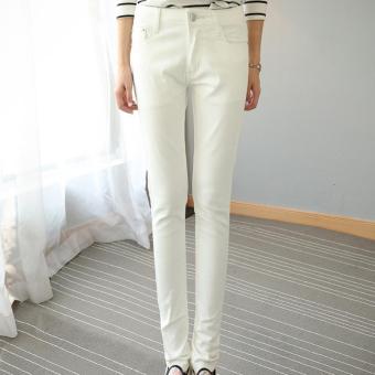 Women's Mid-waisted Elastic Full Length Pencil Pants Slim Jean White - intl  