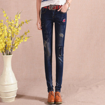 Women's Mid-waisted Skinny Full Length Pencil Pants Slim Jeans With Letter  