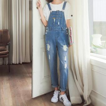 Women's Mid-waisted Slim Full Length Overalls Fashion Jeans With Hole - intl  