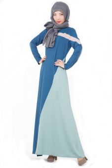 Womens Muslim Color Washlight Long Sleeve Maxi Dress (Blue)  