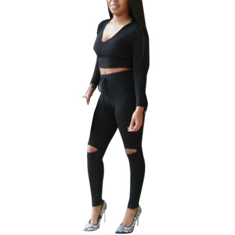 Women's New Sexy Jumpsuits Playsuits Rompers Two Piece Hooded Bodycon Sports Causal Clubwear Black N230 - intl  