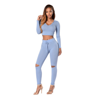 Women's New Sexy Jumpsuits Playsuits Rompers Two Piece Hooded Bodycon Sports Causal Clubwear Blue N230 - intl  