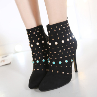 Women's Pointed Toe Stiletto Ankle Boots Luxury High Heels with Rivets  