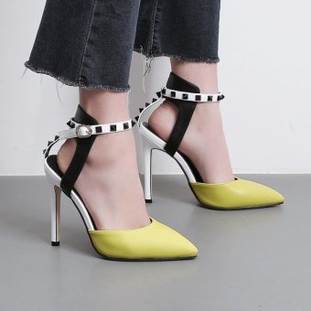 Women's Pointed Toe Stiletto Sandals Elegant Party High Heels with Rivets Yellow - intl  