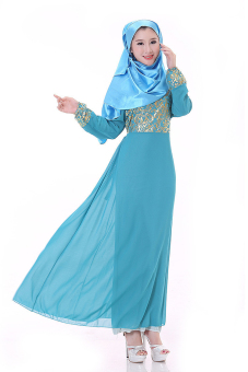 Womens Printed Islamic dress Kaftan Muslim Maxi Dress (Sky (Intl)  