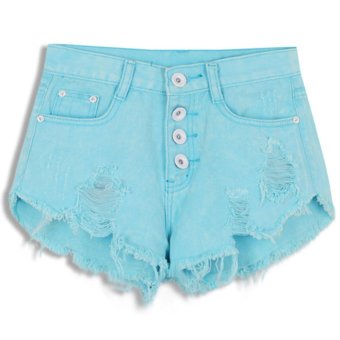 Women's Punk Rock Vintage Grunge Hole Water Wash Retro Jeans Shorts (Lake Blue) - intl  