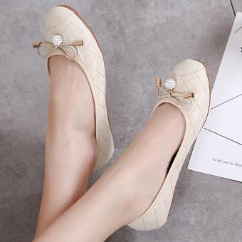 Women's Round Toe Flat Loafers Sweet Casual Foldable Ballet Shoes with Bow Apricot - intl  