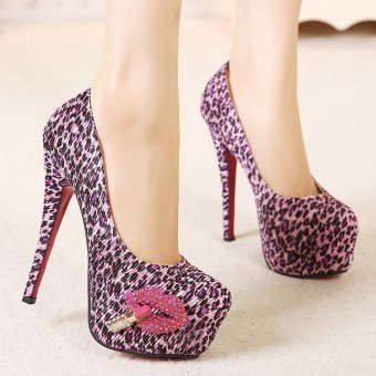 Women's Round Toe Platform High Heels Fashion Party Shoes with Leopard Purple  
