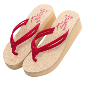 Women's sandal Antiskid sandals Beach slippers Platform shoes flip flops (Red)  
