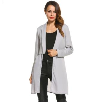 Women's Shawl Lapel Chiffon Patchwork Slim Open Front Long Blazer Coat Gray - intl  