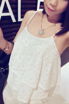 Women's Sleeveless Short Lace Petals Bottoming Shirts Sun-top Vest Tops (White) - intl  