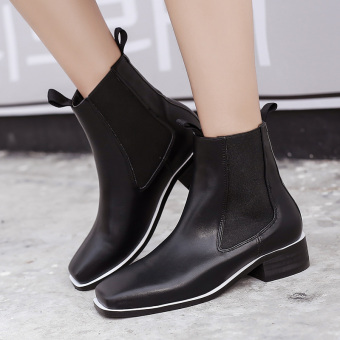 Women's Square Toe Flat Ankle Boots Black  