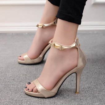 Women's Stiletto Sandals Japanese Party Ankle Strap Heels with Rivets Glod - intl  