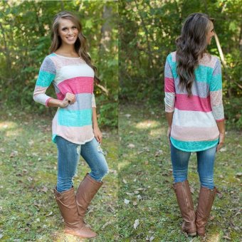 Women's Striped Pullover Long Sleeve Colorful - Intl  