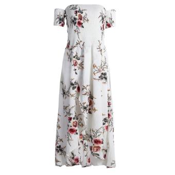 Womens Summer off Shoulder Floral Print Beach Maxi Long Dress (White)(M) - intl  