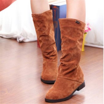 Womens Winter Warm Snow Boots Suede Mid-calf Boots Platform Fashion Flat Shoes Brown - intl  