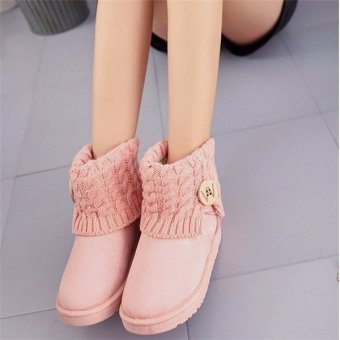 Women's Winter Wool Short Suede Booties Warm Shoes Knit Thicken Ankle Snow Boots Pink - intl  