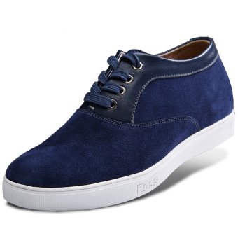 X7729 2.36 Inches Taller Heightening Elevator Casual Shoes Suede Leather Lace Up???Blue)  