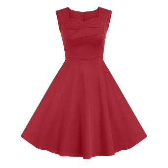 Yacun Vintage Retro Capshoulder Party Swing Dress BK1133(Red)  