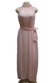 Yacun Women's Fashion Ruffle Neck Sleeveless Chiffon Dress Gown BK8800(Pink)  