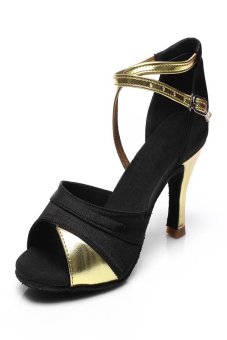 Yashion modern latin dance shoes heeled salsa ballroom shoes(Gold)  