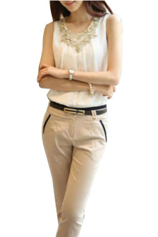 Yazilind New Fashion Hot Sale Women Thin Diamonds Sleeveless Tank Blouses (White)  
