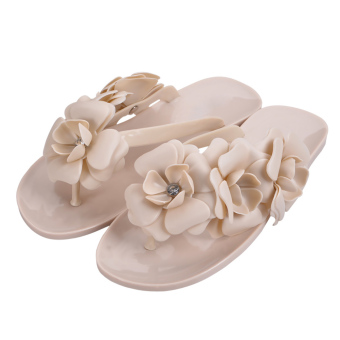 YBC Summer Female Camellia Herringbone Shoes Jelly Beach Slipper Sandal Apricot  