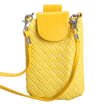 Yellow Lady Weave Pattern Faux Leather Shoulder Bag Pouch for Mobile Phone- Intl  