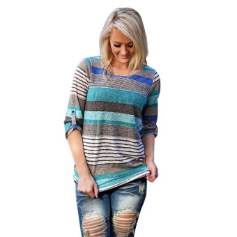 Yidabo Fashion Women Casual O-neck Long Sleeve Striped Knit Tops Loose T-Shirt ( Blue) - Intl  