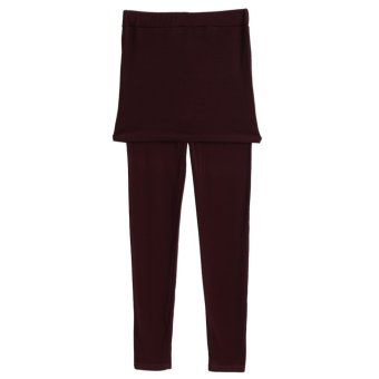 Yidabo Korea Women's Skirt Leggings Footless Cotton Pleated Tights Stretch Long Pants (Wine Red)  
