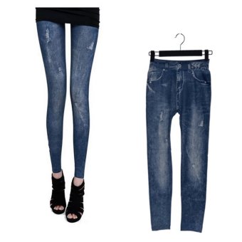 Yidabo Sexy Women Jeggings Stretch Skinny Leggings Tights Pencil Pants Hole Jeans (Blue)  