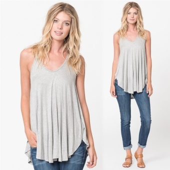 Yidabo Stylish Ladies Women Sexy Spaghetti Strap Irregular Hem Solid Casual Tank Top (Gray) - intl  