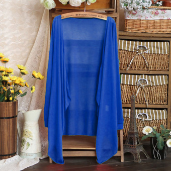 Yika Women Long Sleeve Asymmetric Hem Front Open Cardigan (Deep Blue) - intl  