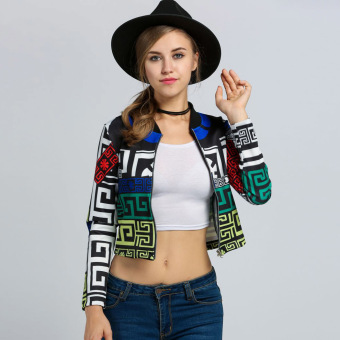 Yika Women Long Sleeve Geometric Zip-Up Crop Jacket (Multicolor) - intl  