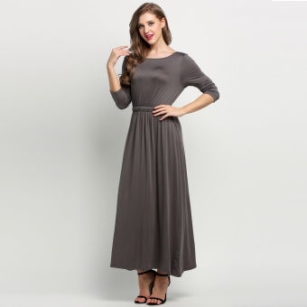 Yika Women Long Sleeve Pleated Maxi Dress (Gray) - intl  