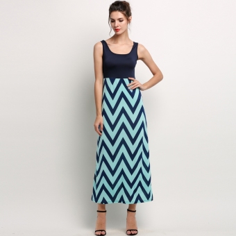 Yika Women Round Neck Striped Long Dress (Deep Blue) - intl  